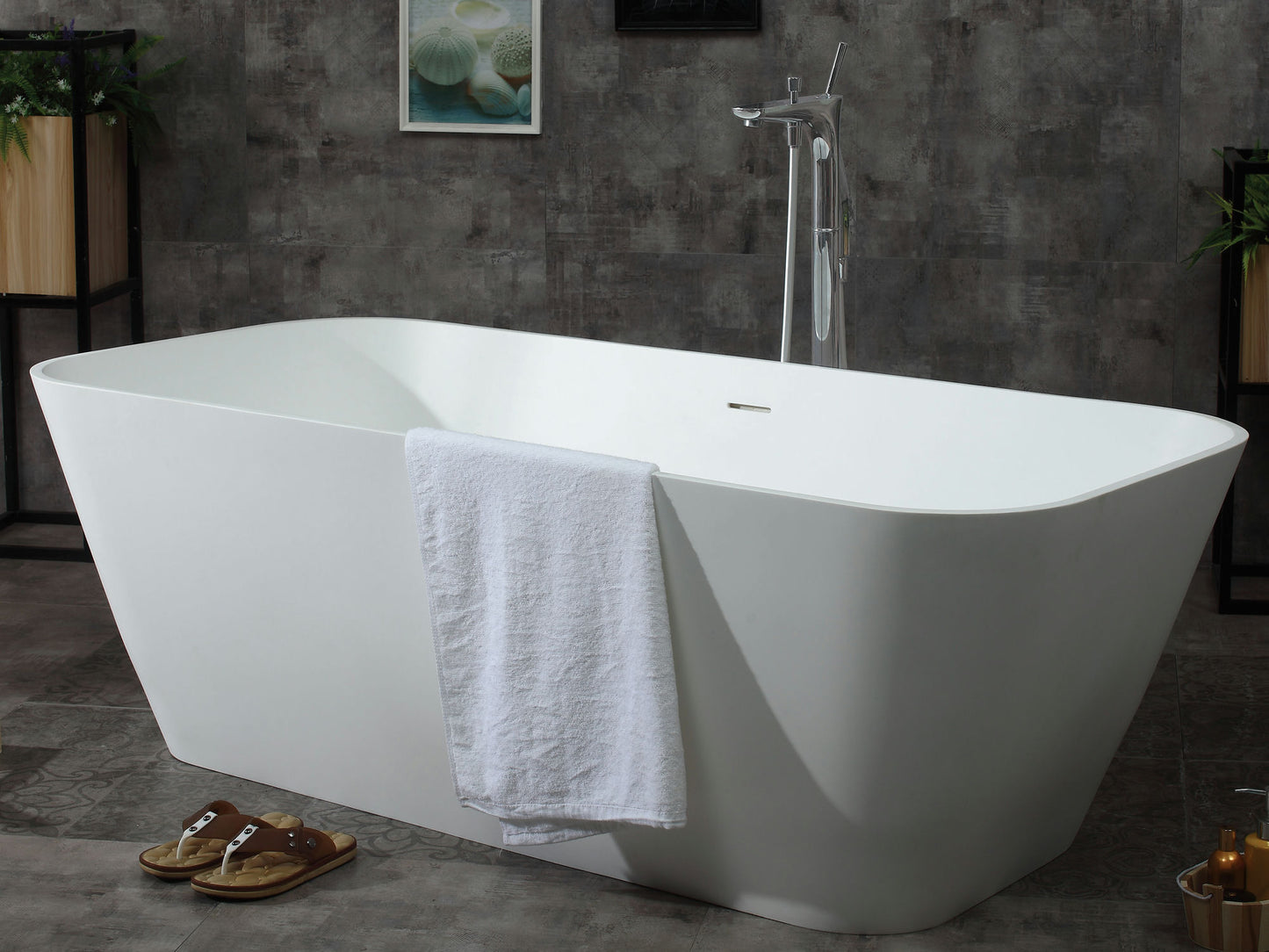 ALFI brand AB9952 67" Rectangular Solid Surface Smooth Resin Soaking Bathtub