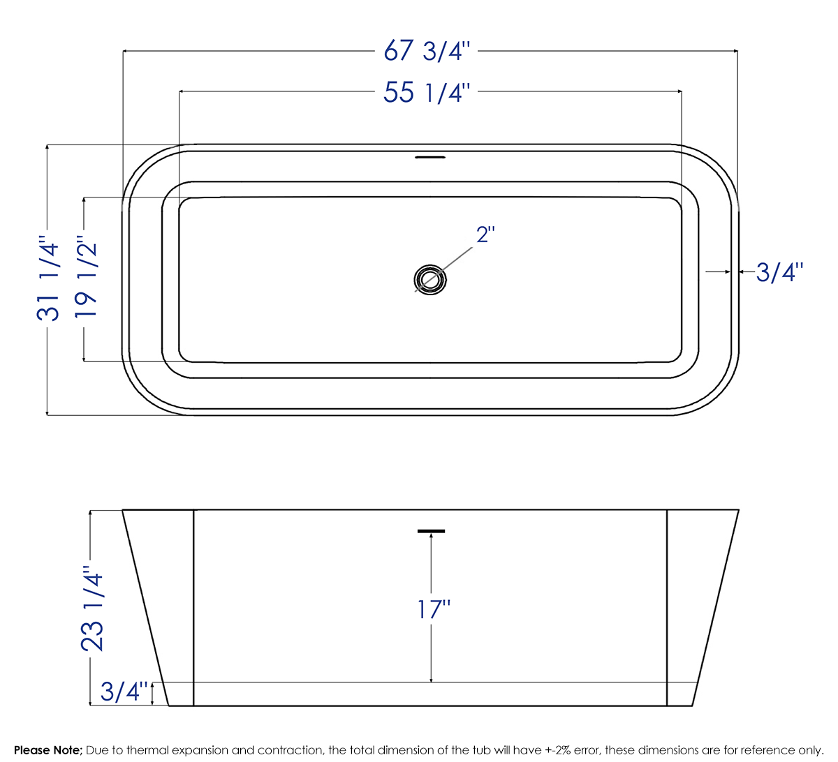 ALFI brand AB9952 67" Rectangular Solid Surface Smooth Resin Soaking Bathtub