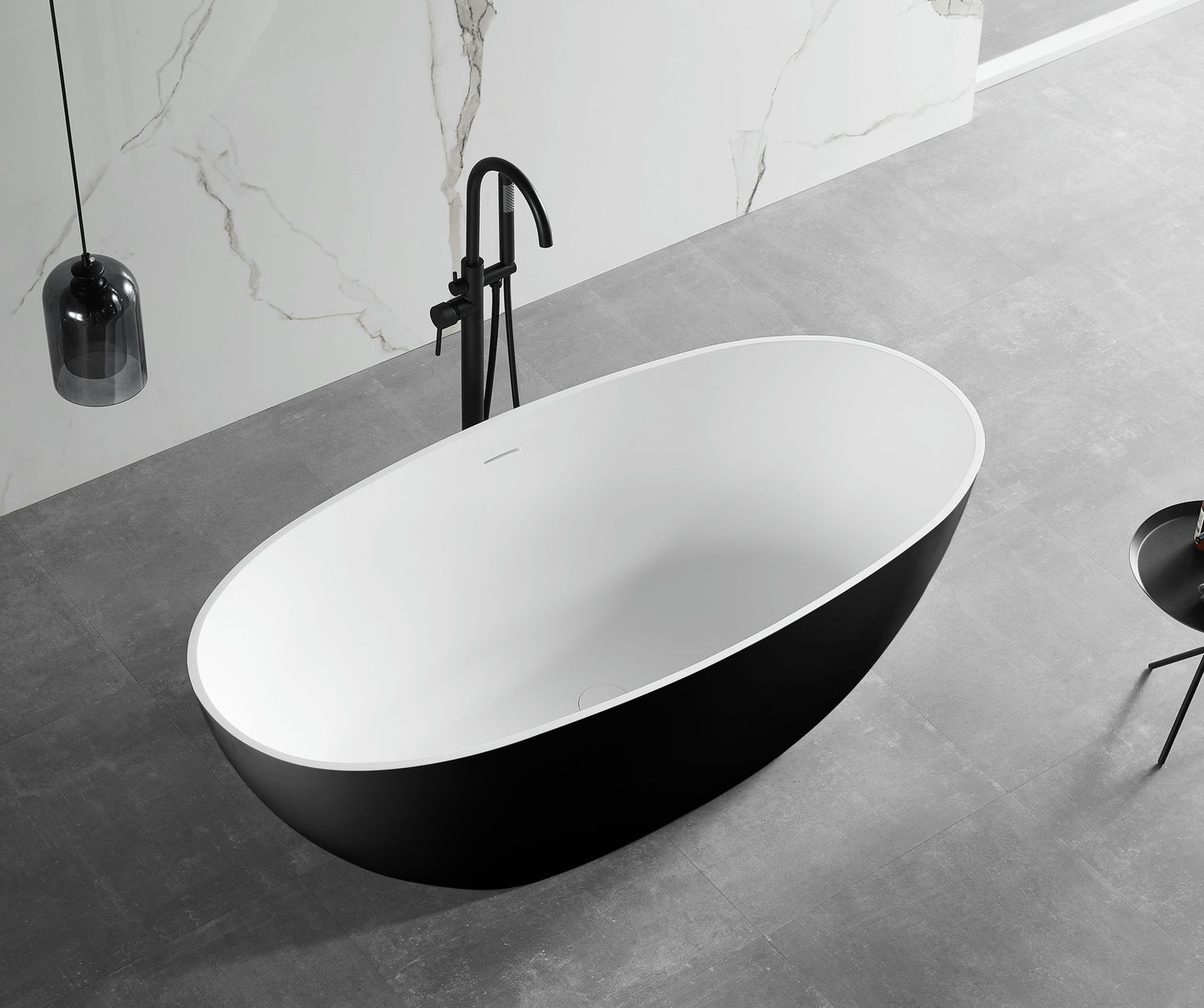 ALFI brand 59" Black & White Matte Oval Solid Surface Resin Soaking Bathtub