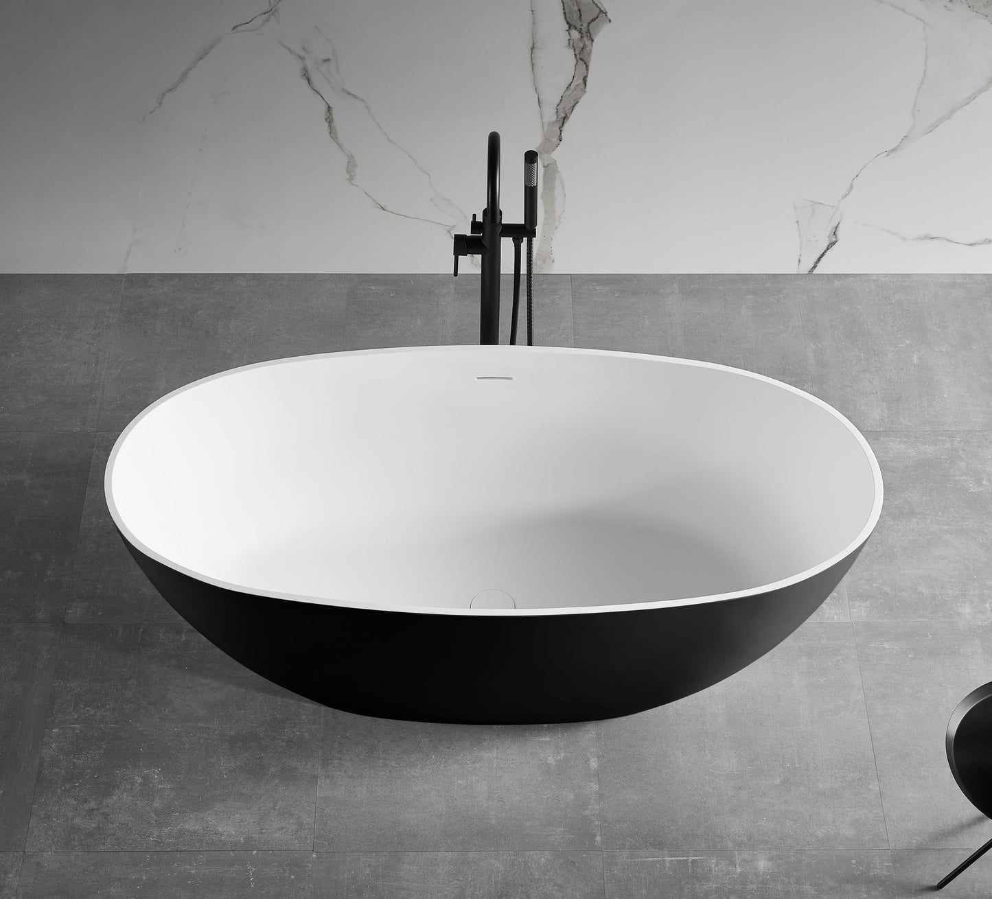 ALFI brand 59" Black & White Matte Oval Solid Surface Resin Soaking Bathtub