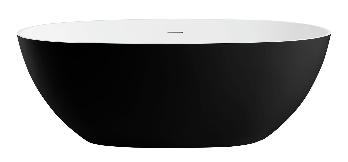 ALFI brand 59" Black & White Matte Oval Solid Surface Resin Soaking Bathtub