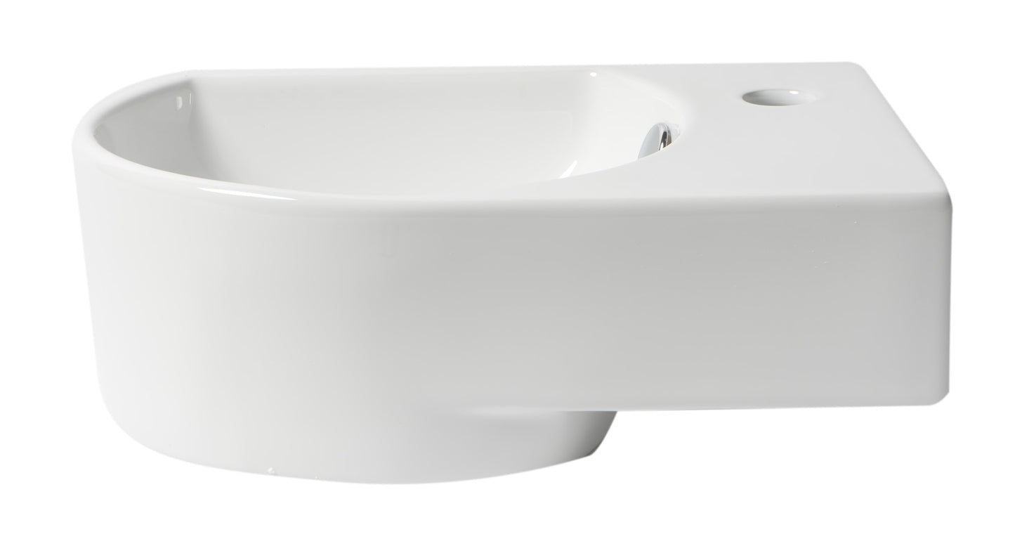 ALFI brand ABC119 White 16" Small Wall Mounted Ceramic Sink with Faucet Hole