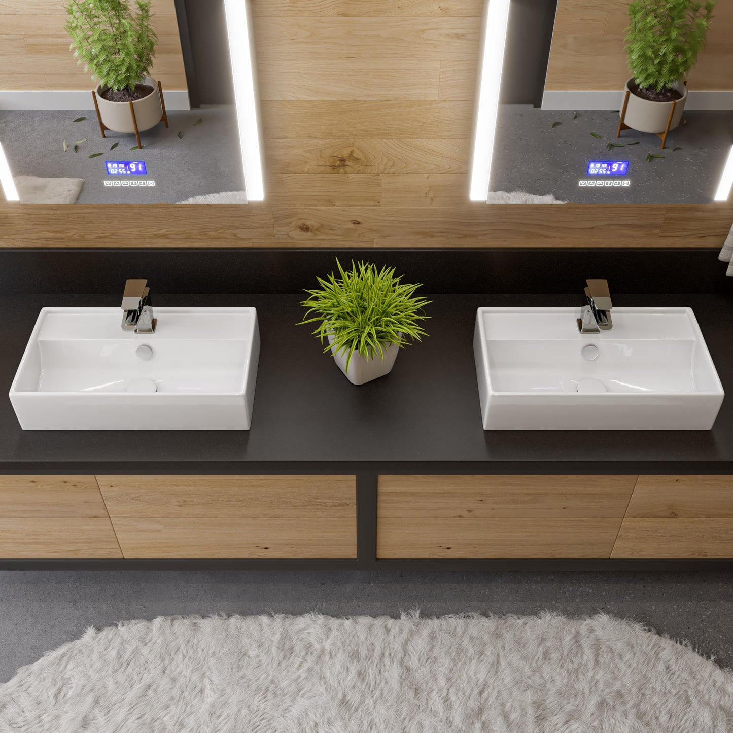 ALFI brand White 22" Rectangular Wall Mounted Ceramic Sink with Faucet Hole