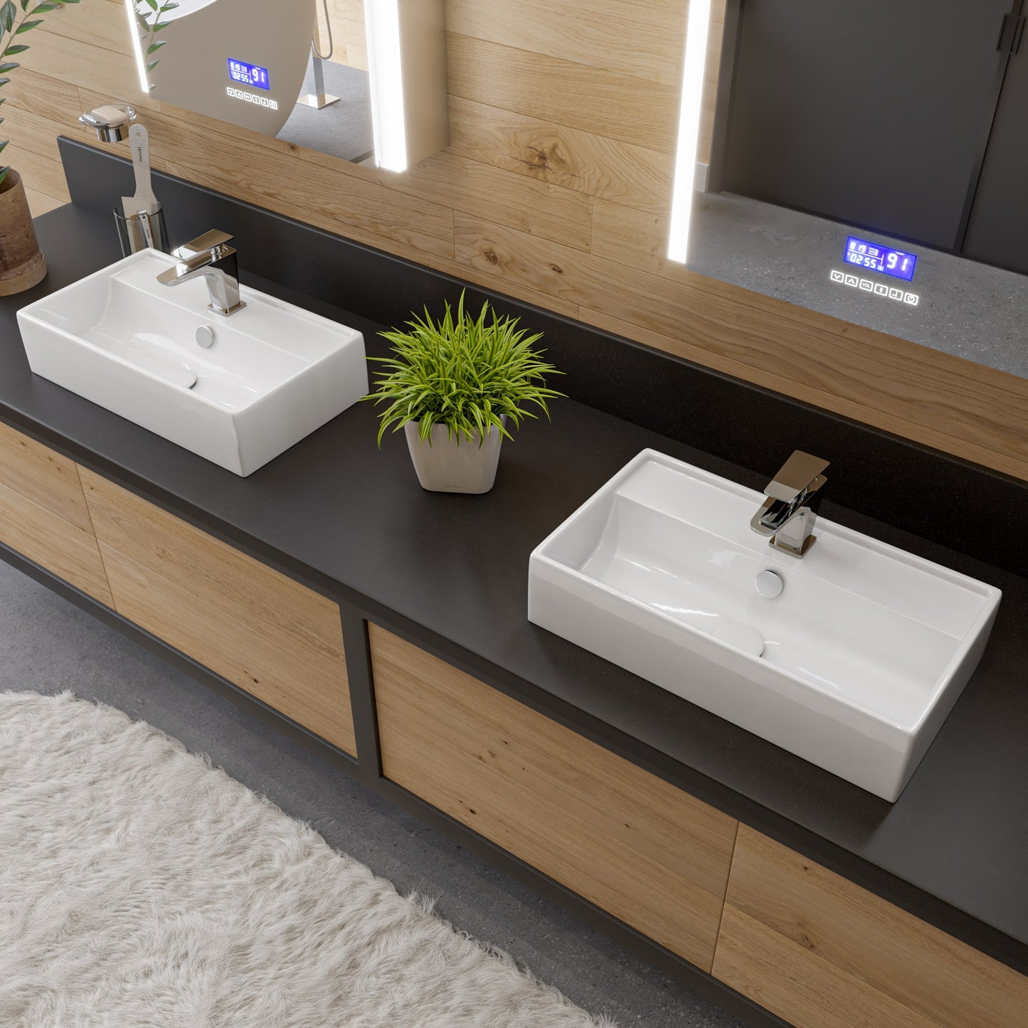 ALFI brand White 22" Rectangular Wall Mounted Ceramic Sink with Faucet Hole