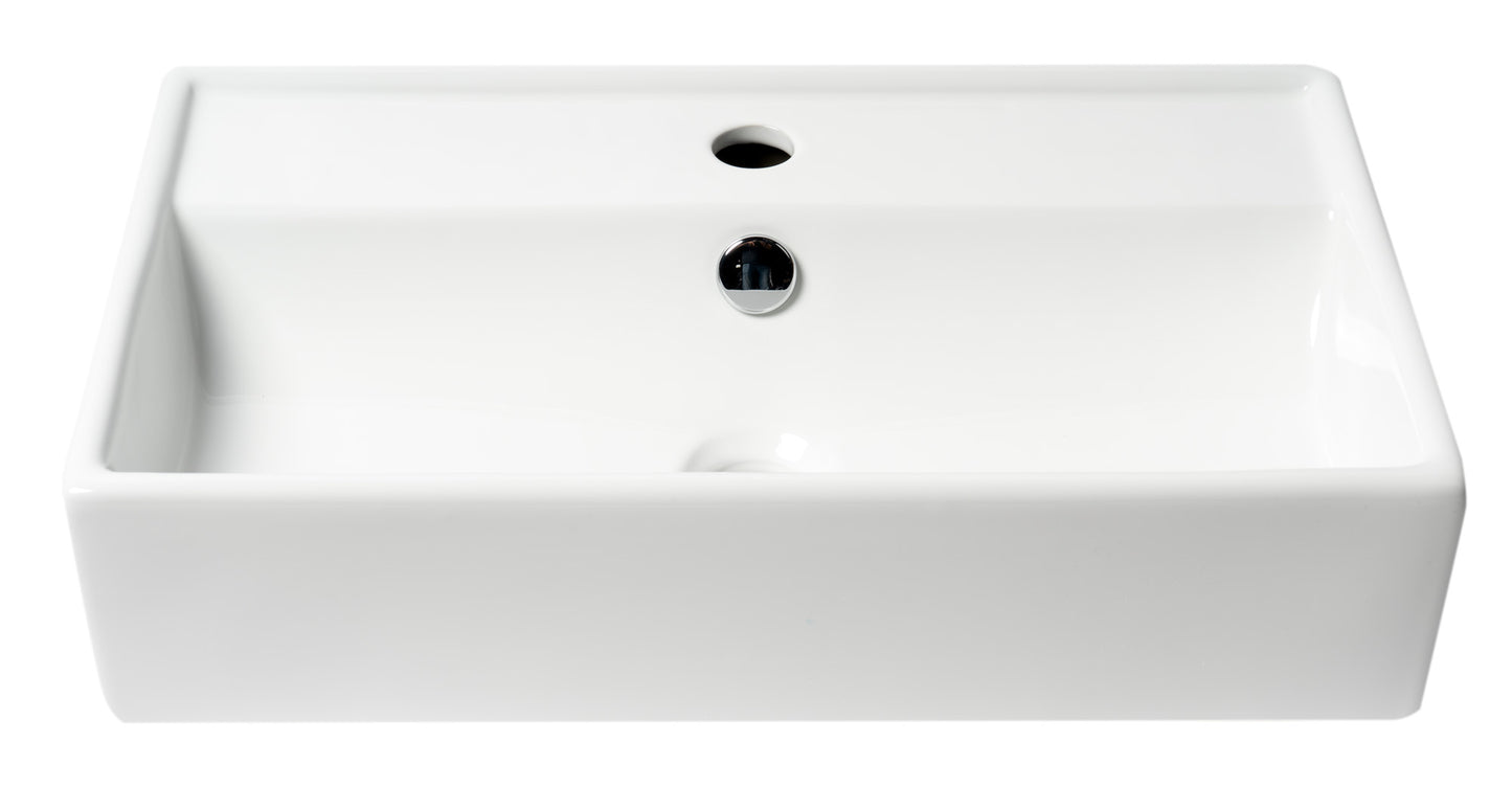 ALFI brand White 22" Rectangular Wall Mounted Ceramic Sink with Faucet Hole