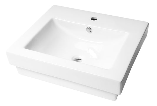 ALFI brand White 24" Rectangular Semi Recessed Ceramic Sink with Faucet Hole