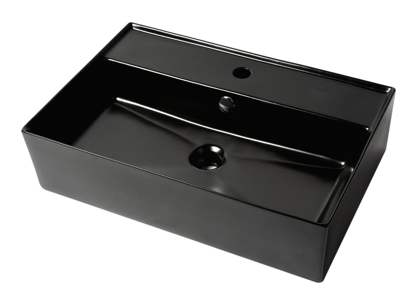 ALFI brand Black 24" Rectangular Above Mount Ceramic Sink with Faucet Hole