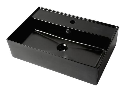 ALFI brand Black 24" Rectangular Above Mount Ceramic Sink with Faucet Hole
