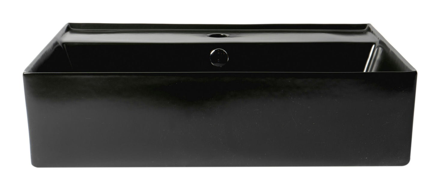 ALFI brand Black 24" Rectangular Above Mount Ceramic Sink with Faucet Hole