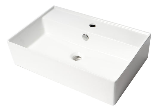ALFI brand White 24" Rectangular Above Mount Ceramic Sink with Faucet Hole