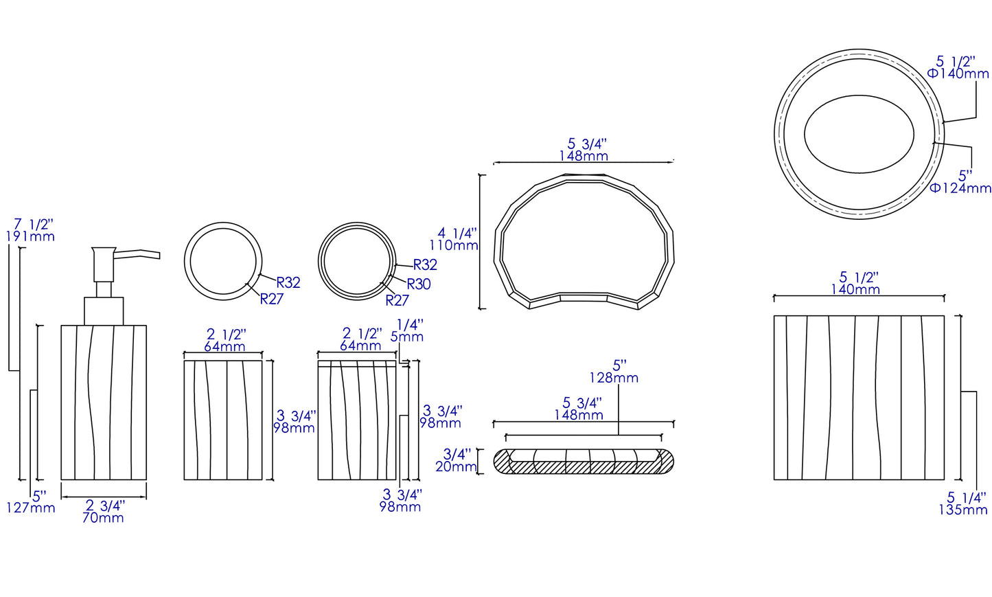 ALFI brand ABCO1022 5 Piece Solid Concrete Gray Matte Bathroom Accessory Set