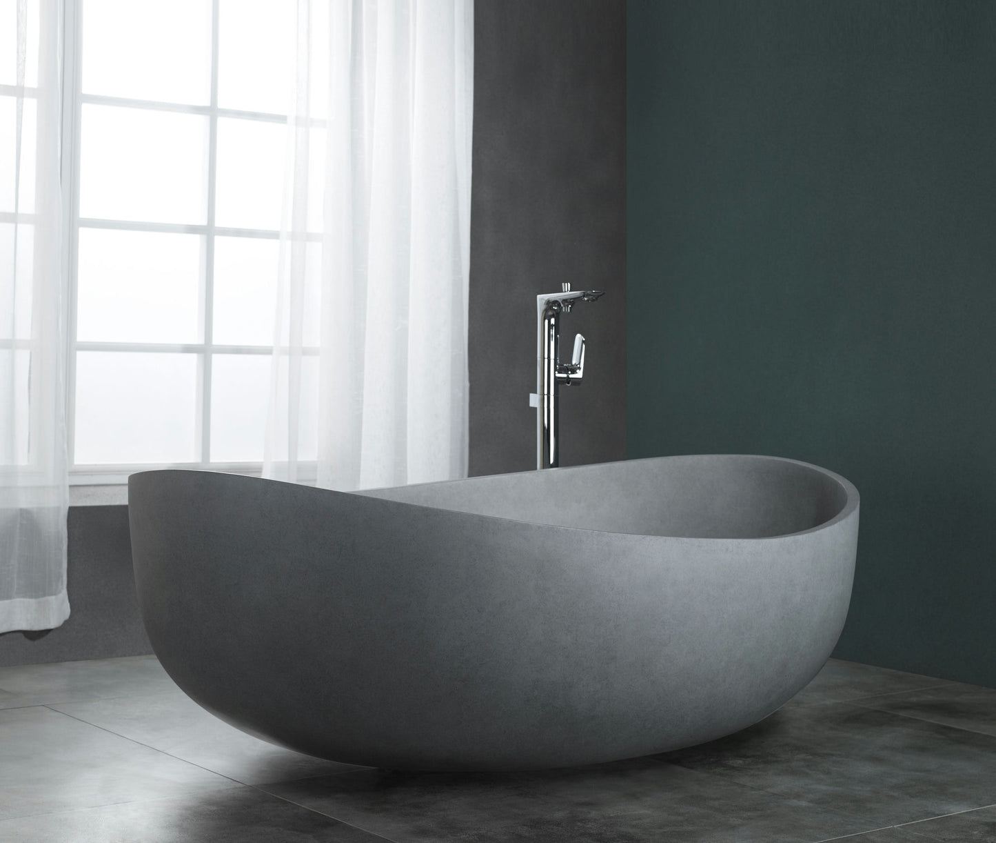ALFI brand ABCO63TUB 63" Solid Concrete Gray Matte Oval Bathtub