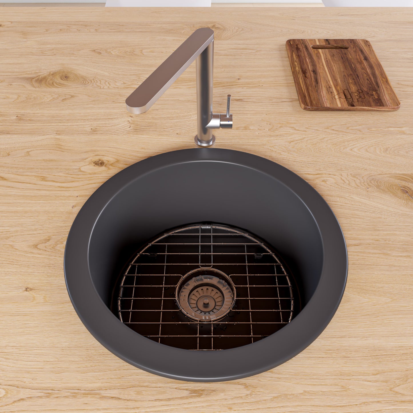 ALFI brand Black Matte Round 18" x 18" Undermount / Drop In Fireclay Prep Sink