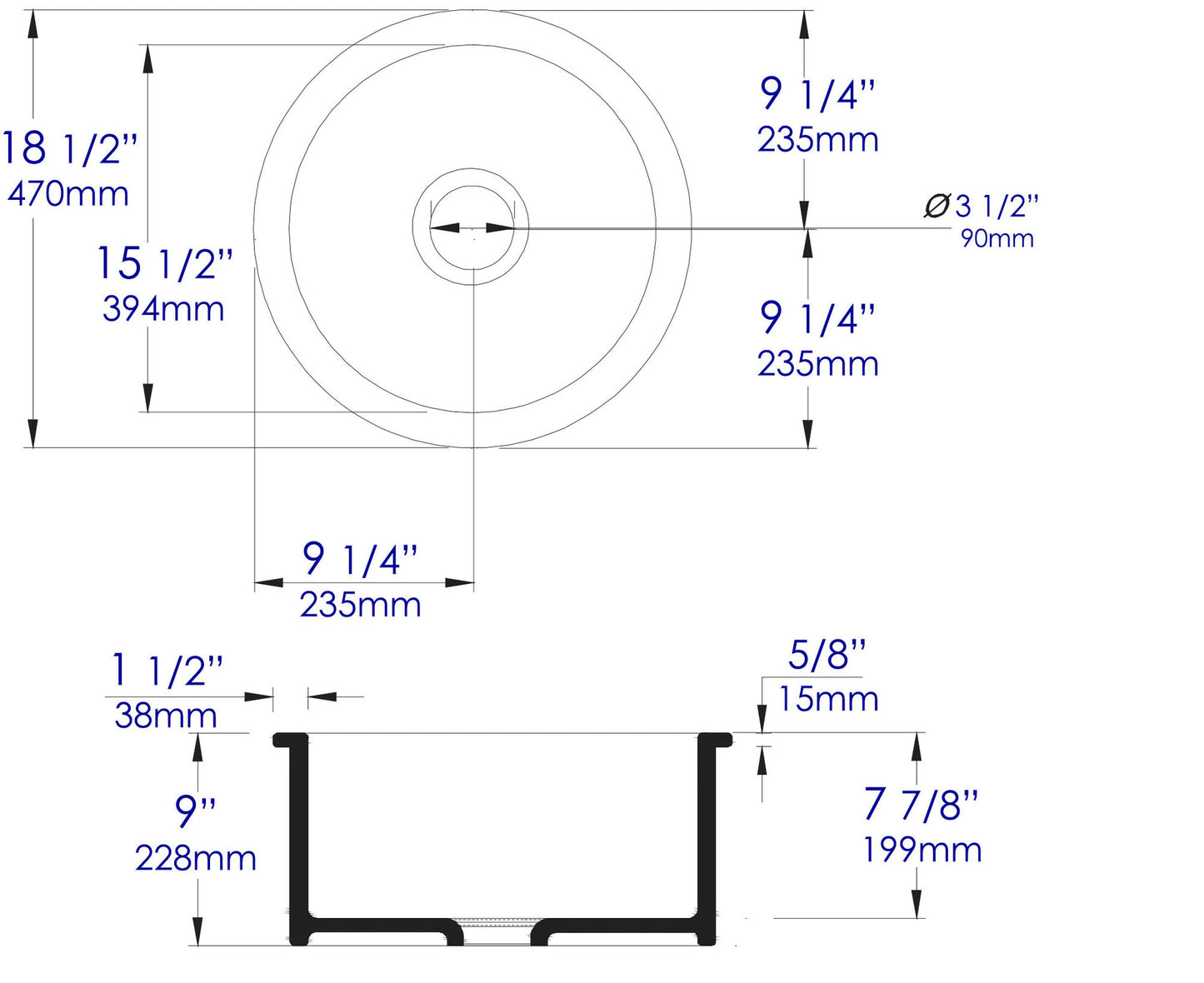ALFI brand Gray Matte Round 18" x 18" Undermount / Drop In Fireclay Prep Sink