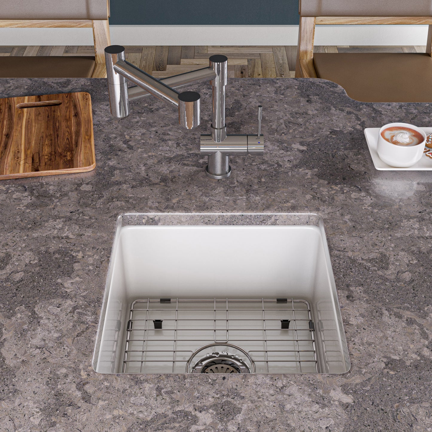 ALFI brand White Square 18" x 18" Undermount / Drop In Fireclay Prep Sink