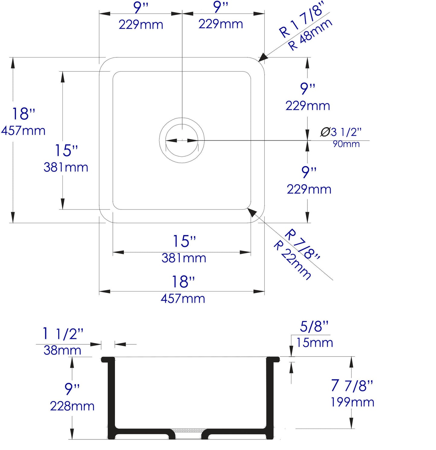 ALFI brand White Square 18" x 18" Undermount / Drop In Fireclay Prep Sink