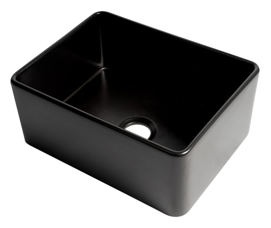 ALFI brand Black Matte Smooth Apron 24" x 18" Single Bowl Fireclay Farm Sink