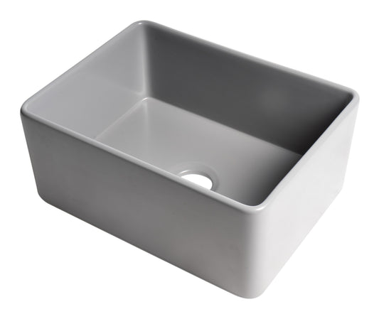 ALFI brand Gray Matte Smooth Apron 24" x 18" Single Bowl Fireclay Farm Sink