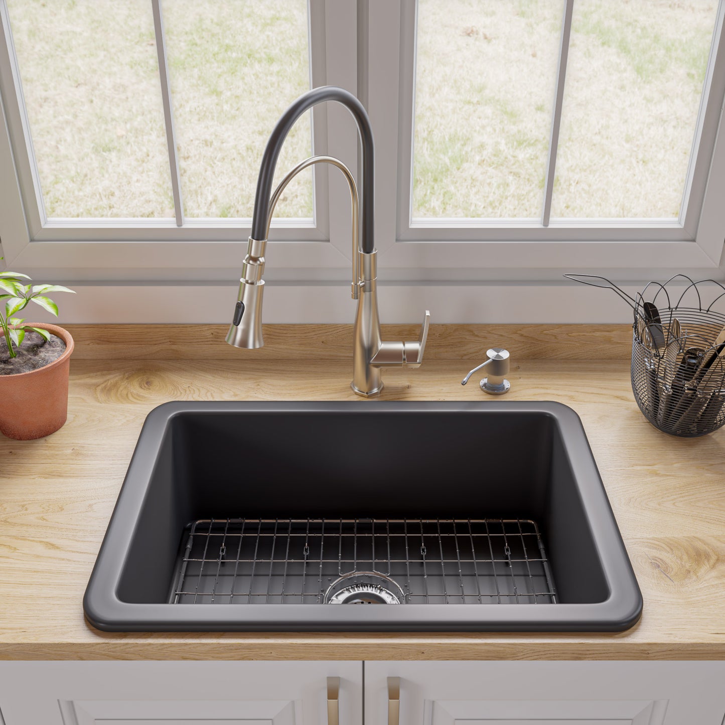 ALFI brand 27" x 18" Fireclay Undermount / Drop In Firelcay Kitchen Sink