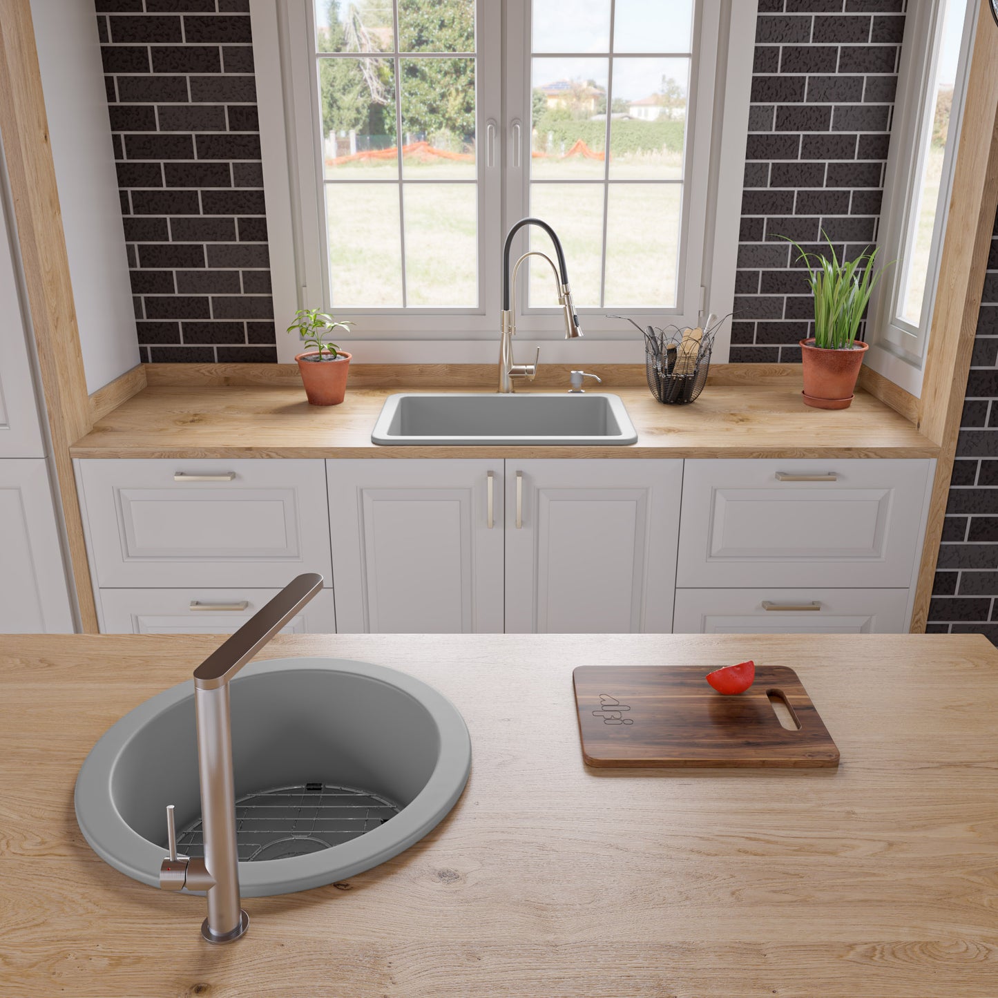 ALFI brand Gray 27" x 18" Fireclay Undermount / Drop In Firelcay Kitchen Sink
