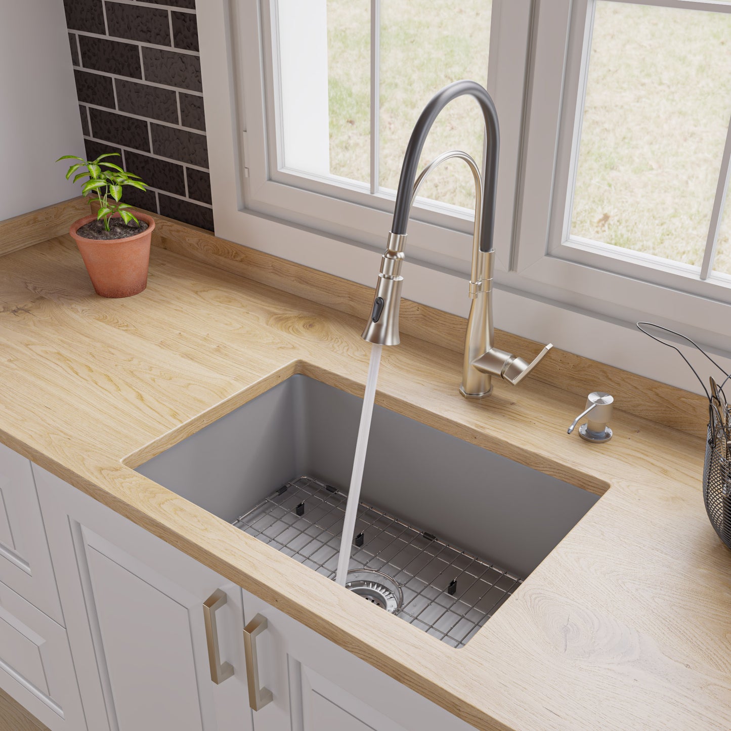 ALFI brand Gray 27" x 18" Fireclay Undermount / Drop In Firelcay Kitchen Sink