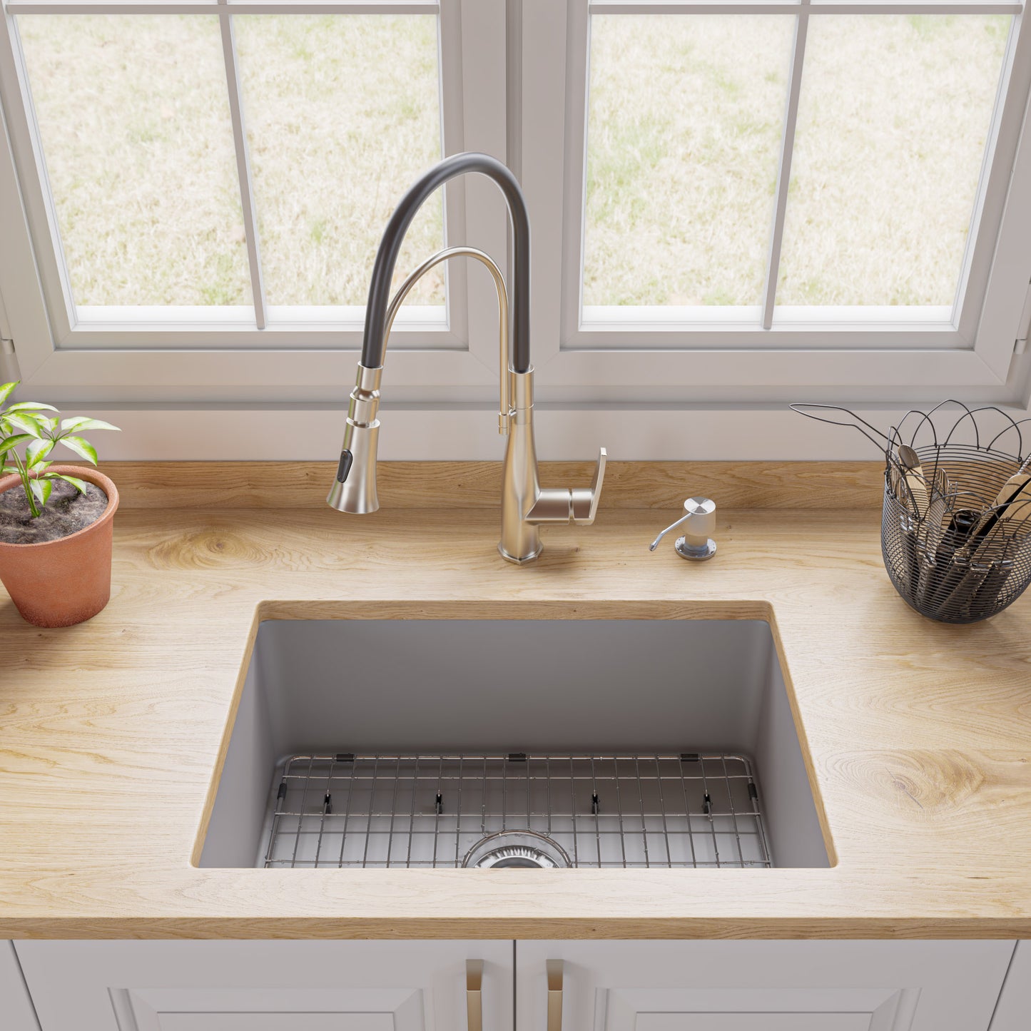 ALFI brand Gray 27" x 18" Fireclay Undermount / Drop In Firelcay Kitchen Sink