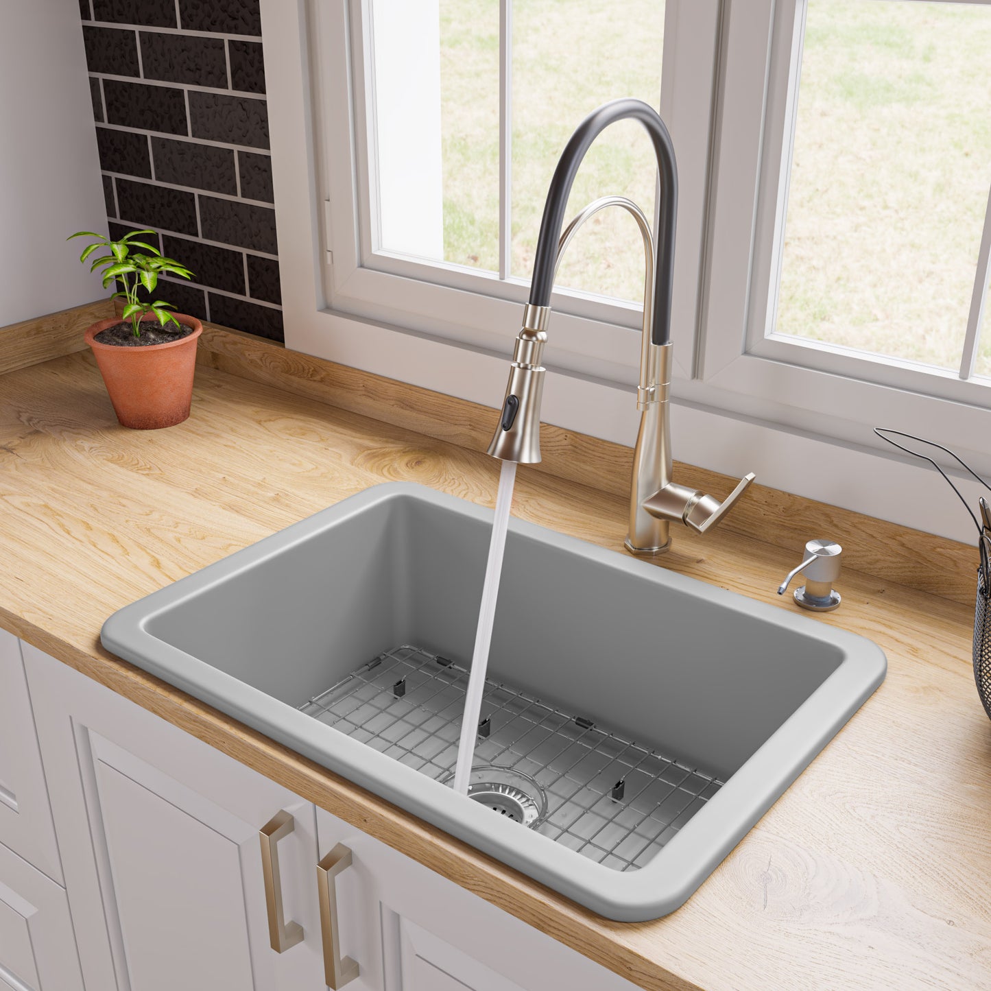 ALFI brand Gray 27" x 18" Fireclay Undermount / Drop In Firelcay Kitchen Sink