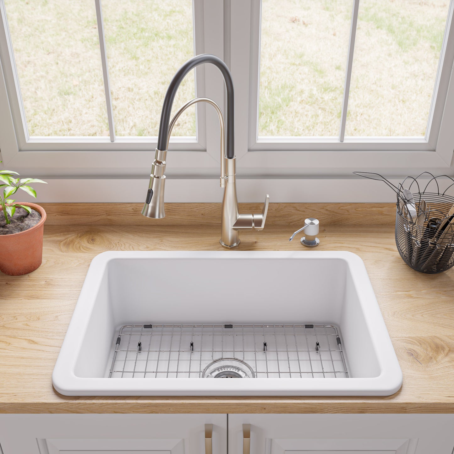 ALFI brand White 27" x 18" Fireclay Undermount / Drop In Firelcay Kitchen Sink