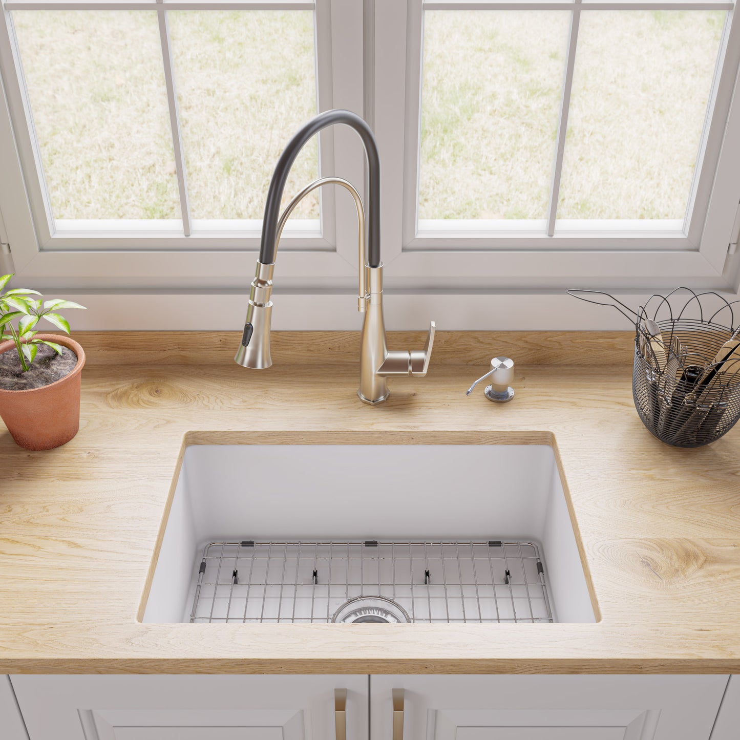 ALFI brand White 27" x 18" Fireclay Undermount / Drop In Firelcay Kitchen Sink