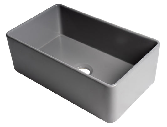 ALFI brand Gray Matte Smooth Apron 30" x 18" Single Bowl Fireclay Farm Sink