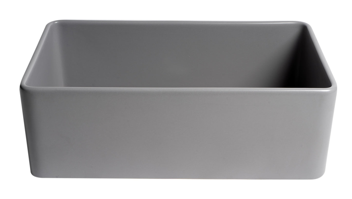 ALFI brand Gray Matte Smooth Apron 30" x 18" Single Bowl Fireclay Farm Sink