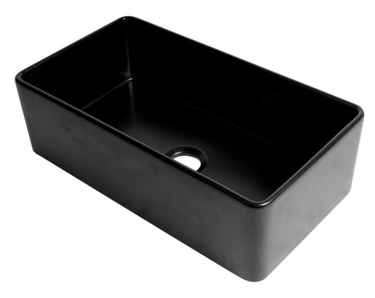 ALFI brand Black Matte Smooth Apron 33" x 18" Single Bowl Fireclay Farm Sink