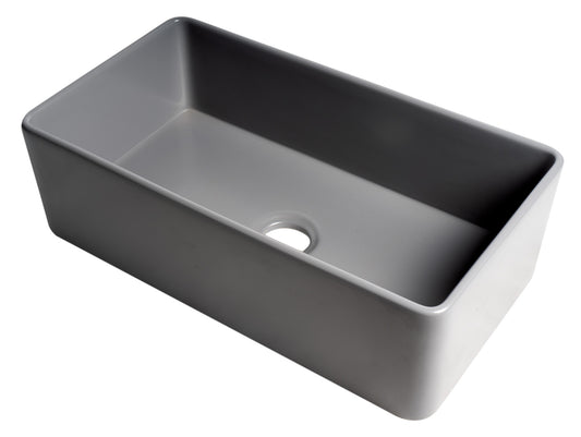 ALFI brand Gray Matte Smooth Apron 33" x 18" Single Bowl Fireclay Farm Sink