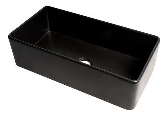 ALFI brand Black Matte Smooth Apron 36" x 18" Single Bowl Fireclay Farm Sink