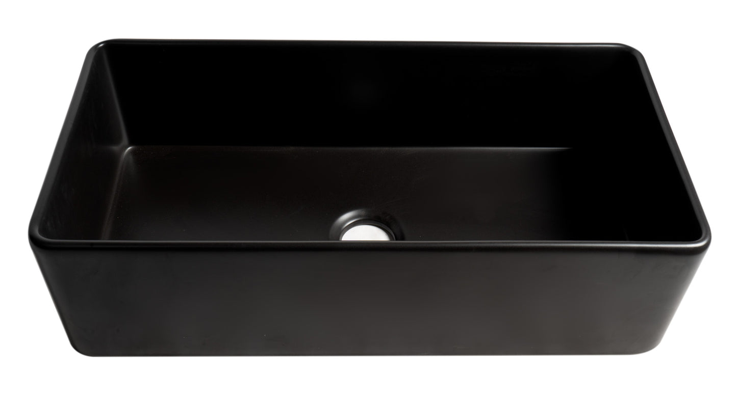 ALFI brand Black Matte Smooth Apron 36" x 18" Single Bowl Fireclay Farm Sink