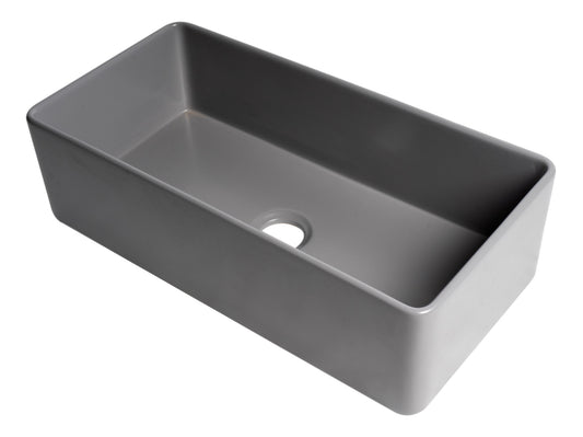 ALFI brand Gray Matte Smooth Apron 36" x 18" Single Bowl Fireclay Farm Sink