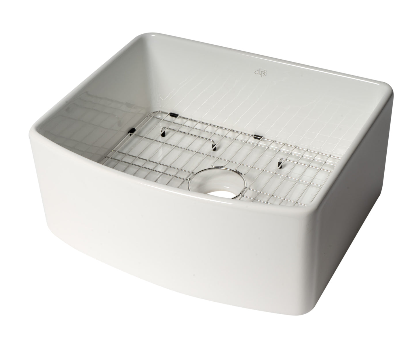 ALFI Brand Smooth Curved 24" x 20" Single Bowl Fireclay Farm Sink with Grid