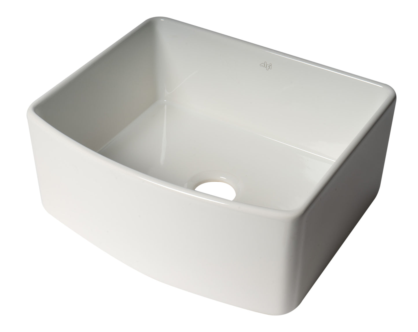 ALFI Brand Smooth Curved 24" x 20" Single Bowl Fireclay Farm Sink with Grid