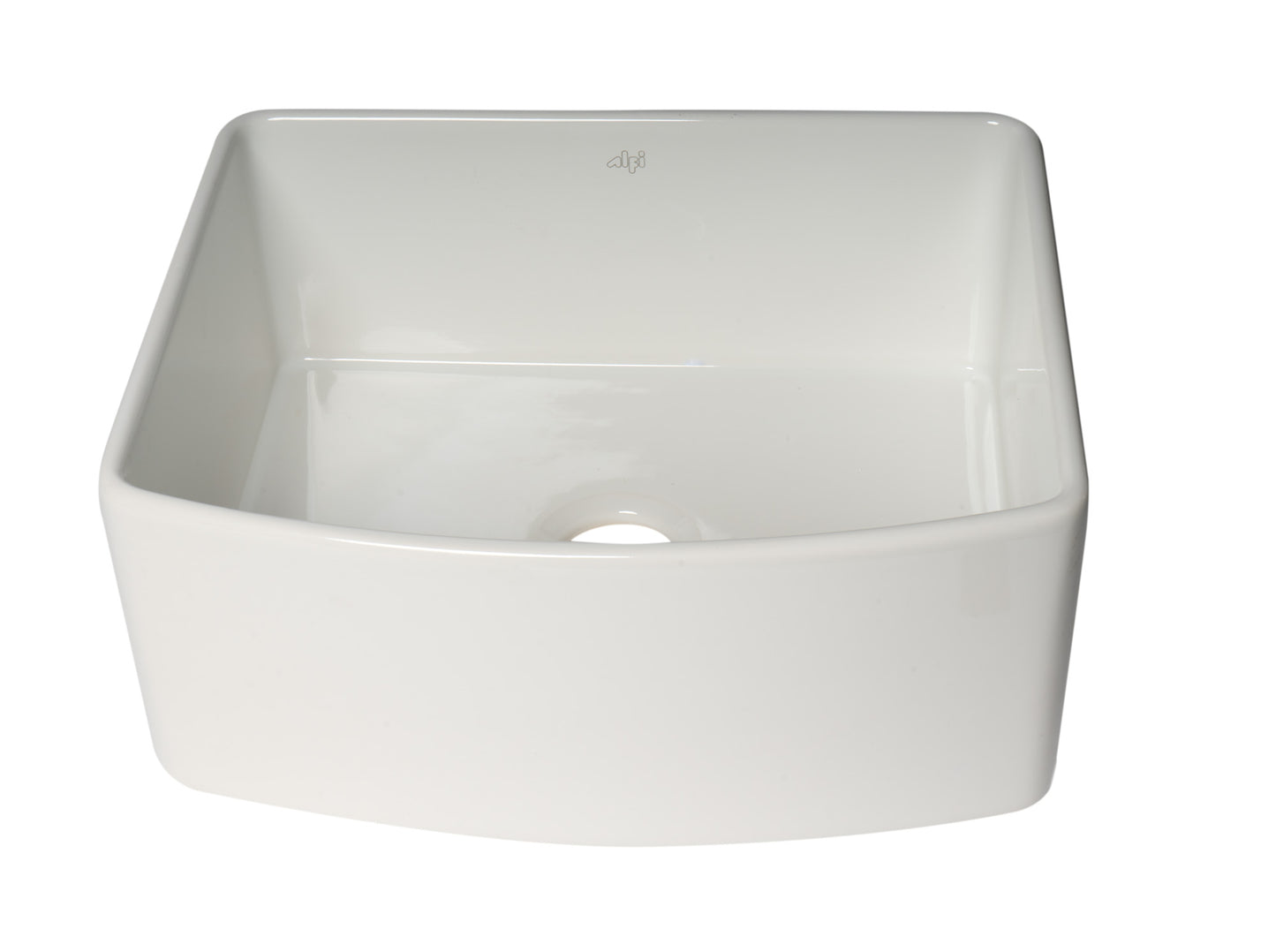 ALFI Brand Smooth Curved 24" x 20" Single Bowl Fireclay Farm Sink with Grid