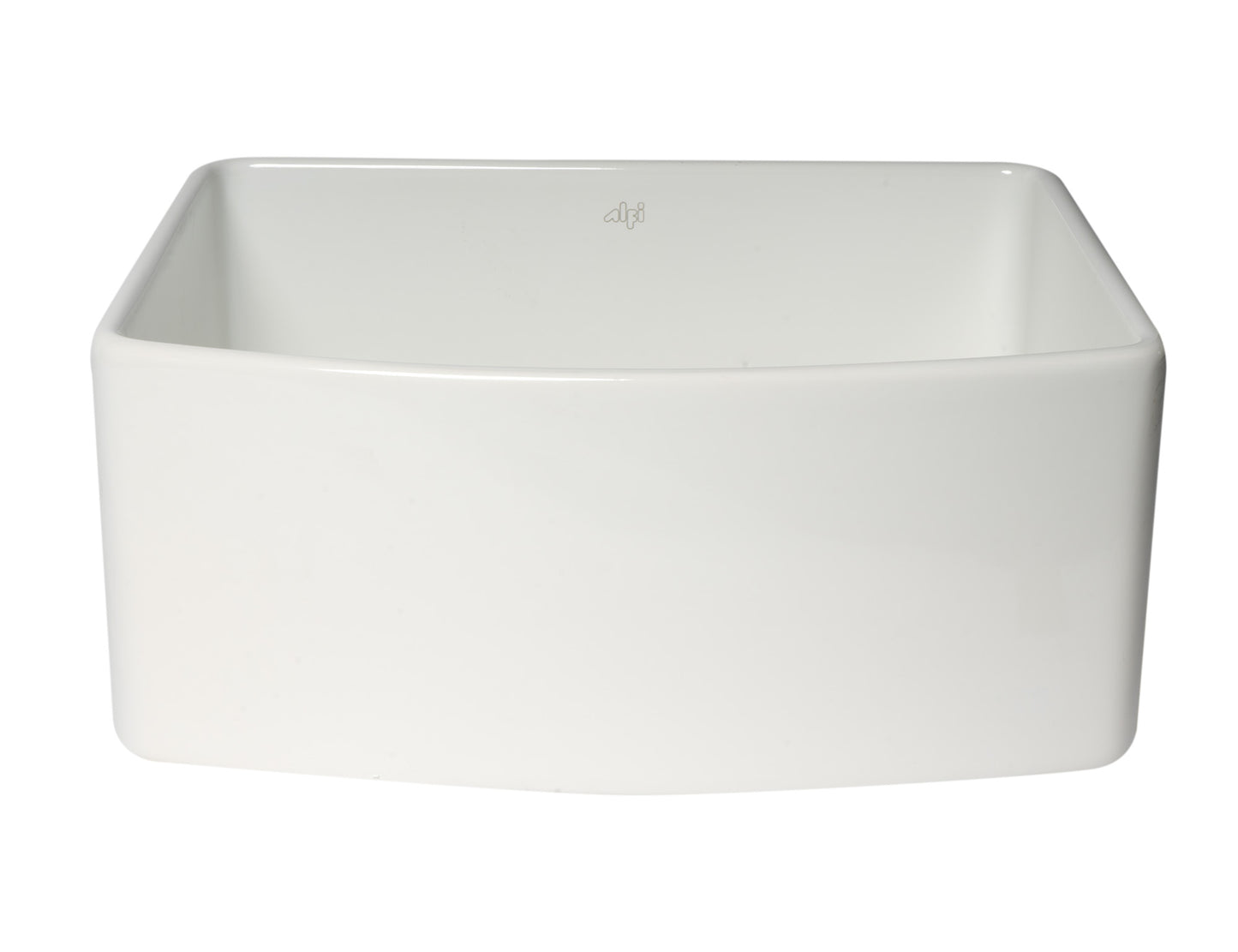 ALFI Brand Smooth Curved 24" x 20" Single Bowl Fireclay Farm Sink with Grid