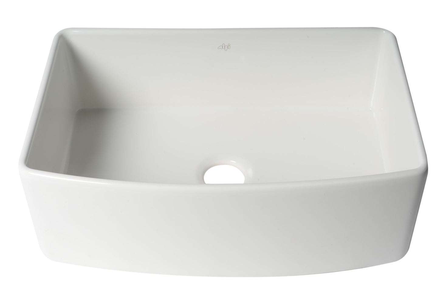 ALFI Brand Smooth Curved 30" x 20" Single Bowl Fireclay Farm Sink with Grid