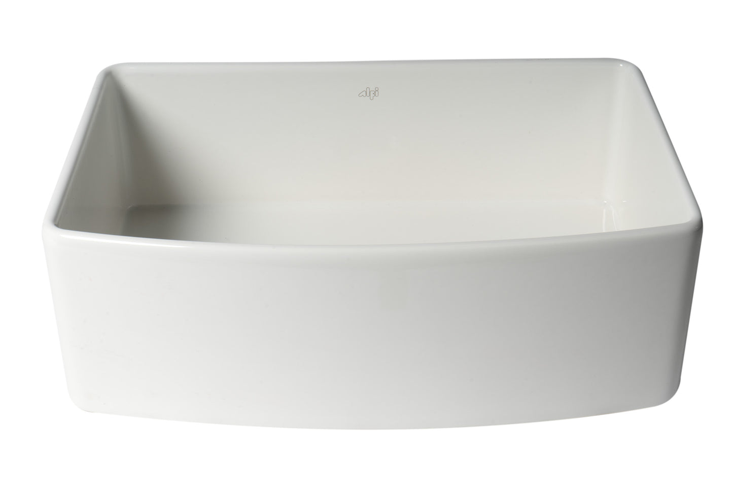 ALFI Brand Smooth Curved 30" x 20" Single Bowl Fireclay Farm Sink with Grid