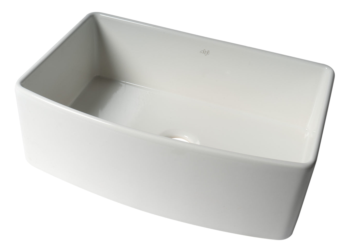 ALFI Brand Smooth Curved 30" x 20" Single Bowl Fireclay Farm Sink with Grid