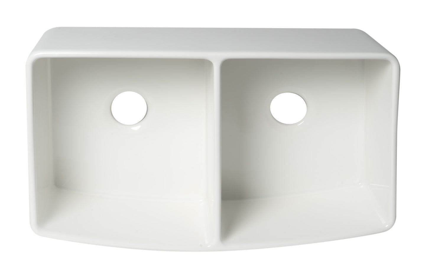 ALFI Brand Smooth Curved 33" x 20" Double Bowl Fireclay Farm Sink with Grid