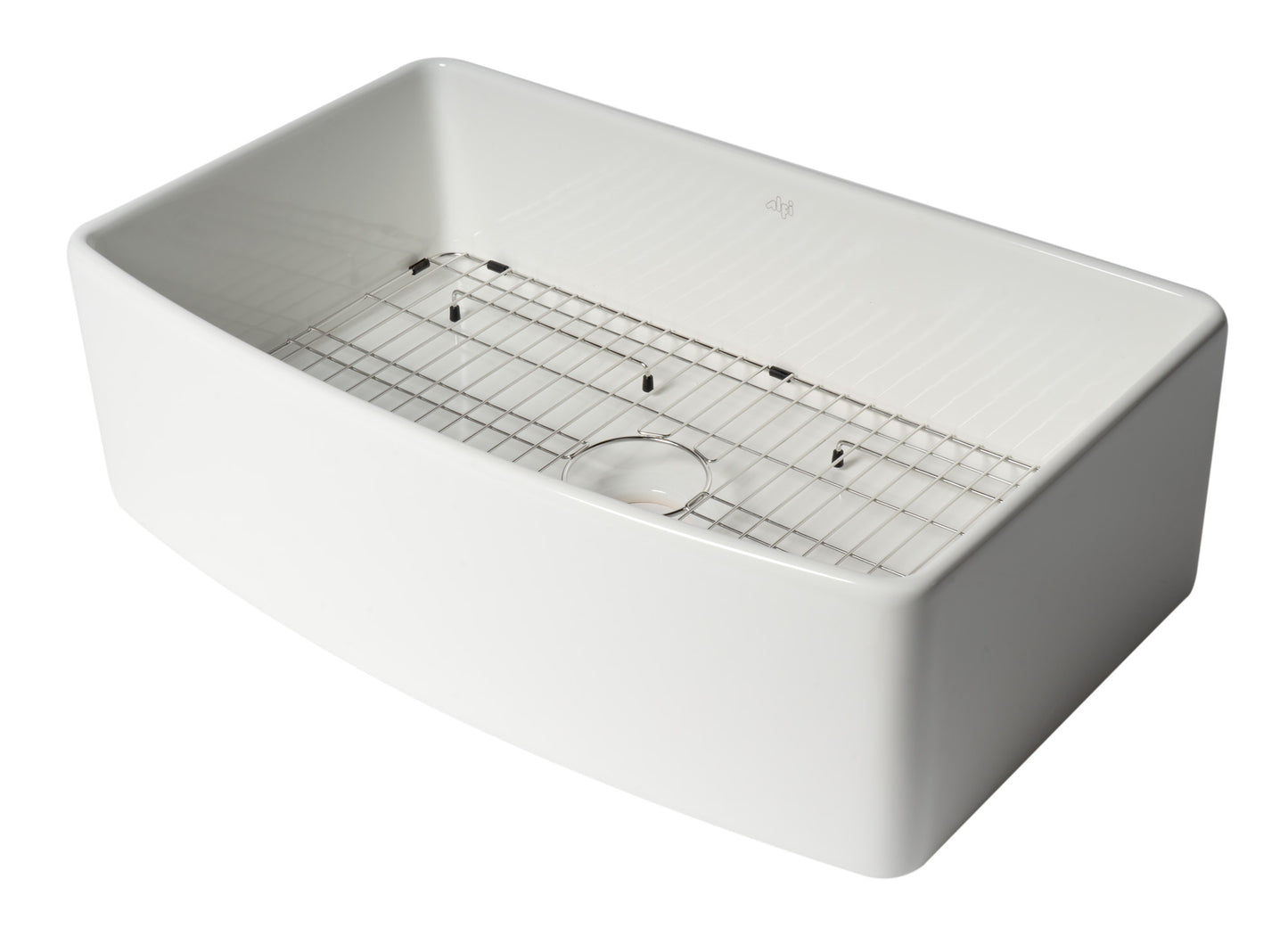 ALFI Brand Smooth Curved 33" x 20" Single Bowl Fireclay Farm Sink with Grid