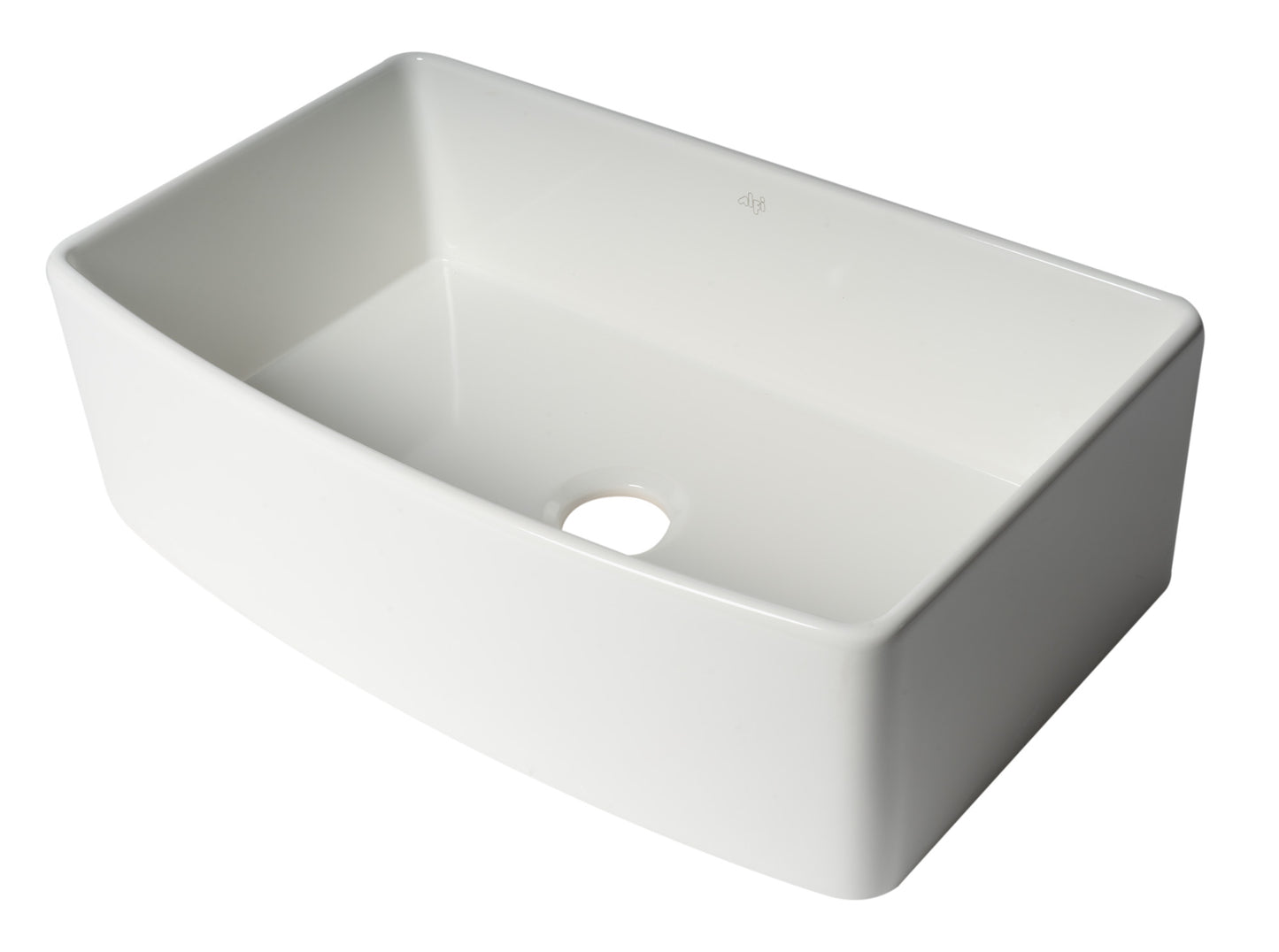 ALFI Brand Smooth Curved 33" x 20" Single Bowl Fireclay Farm Sink with Grid