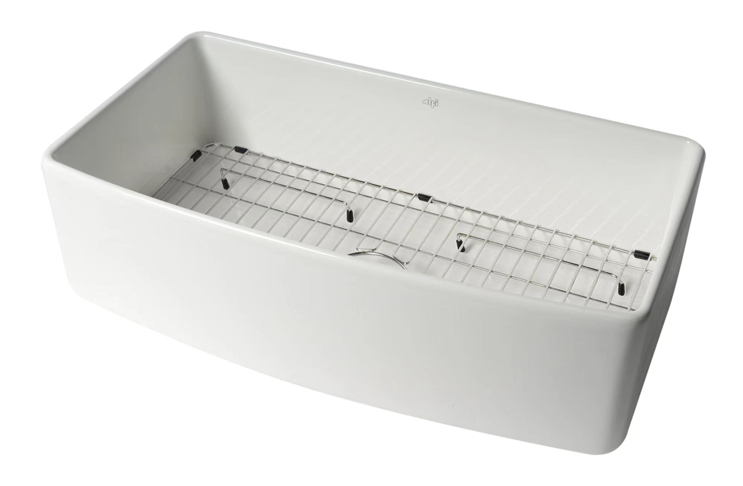 ALFI Brand Smooth Curved 36" x 20" Single Bowl Fireclay Farm Sink with Grid