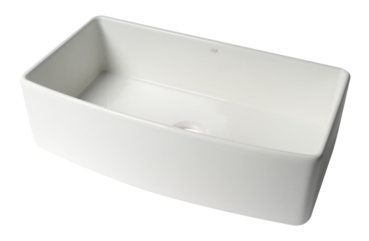 ALFI Brand Smooth Curved 36" x 20" Single Bowl Fireclay Farm Sink with Grid