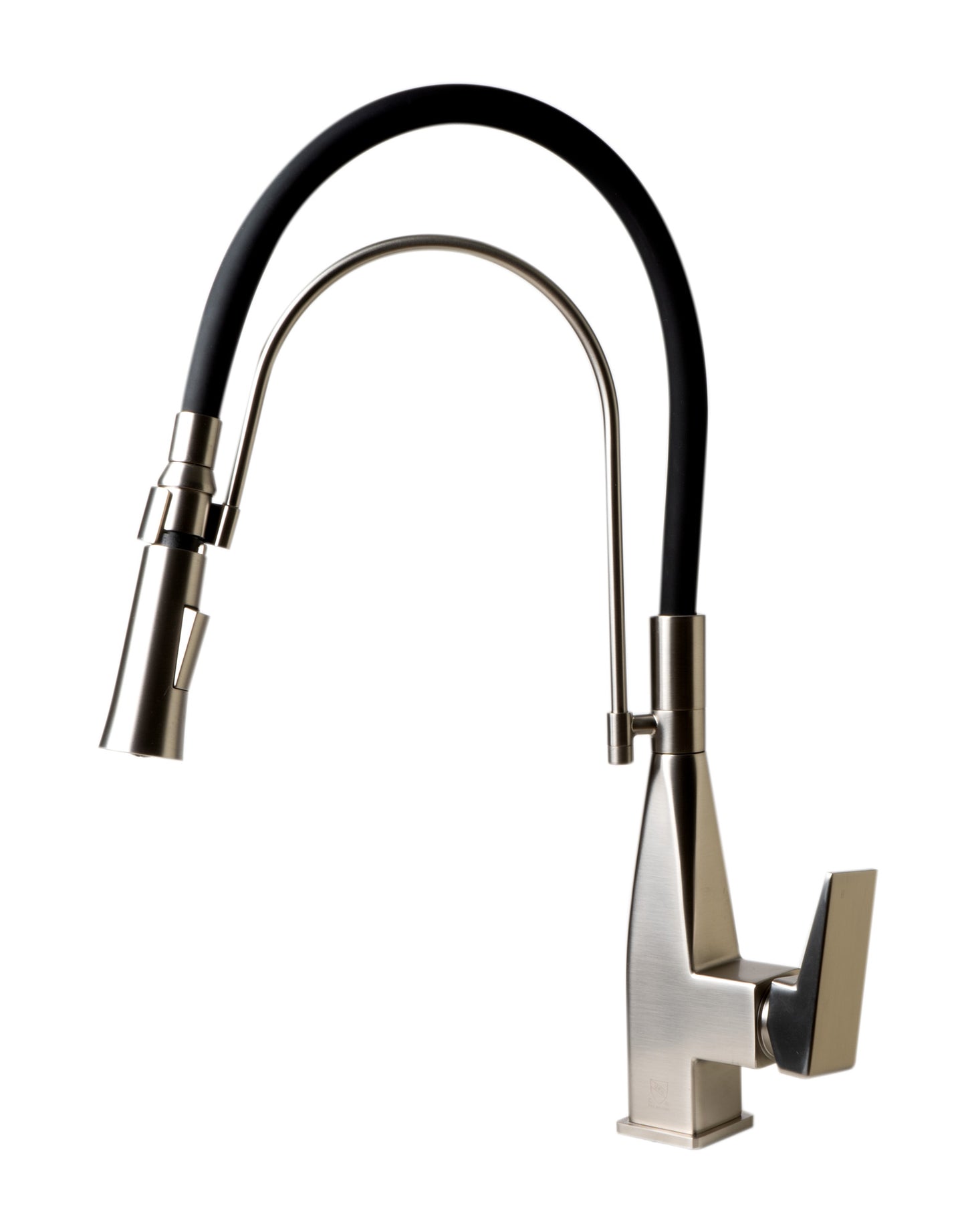 ALFI brand Brushed Nickel Square Kitchen Faucet with Black Rubber Stem