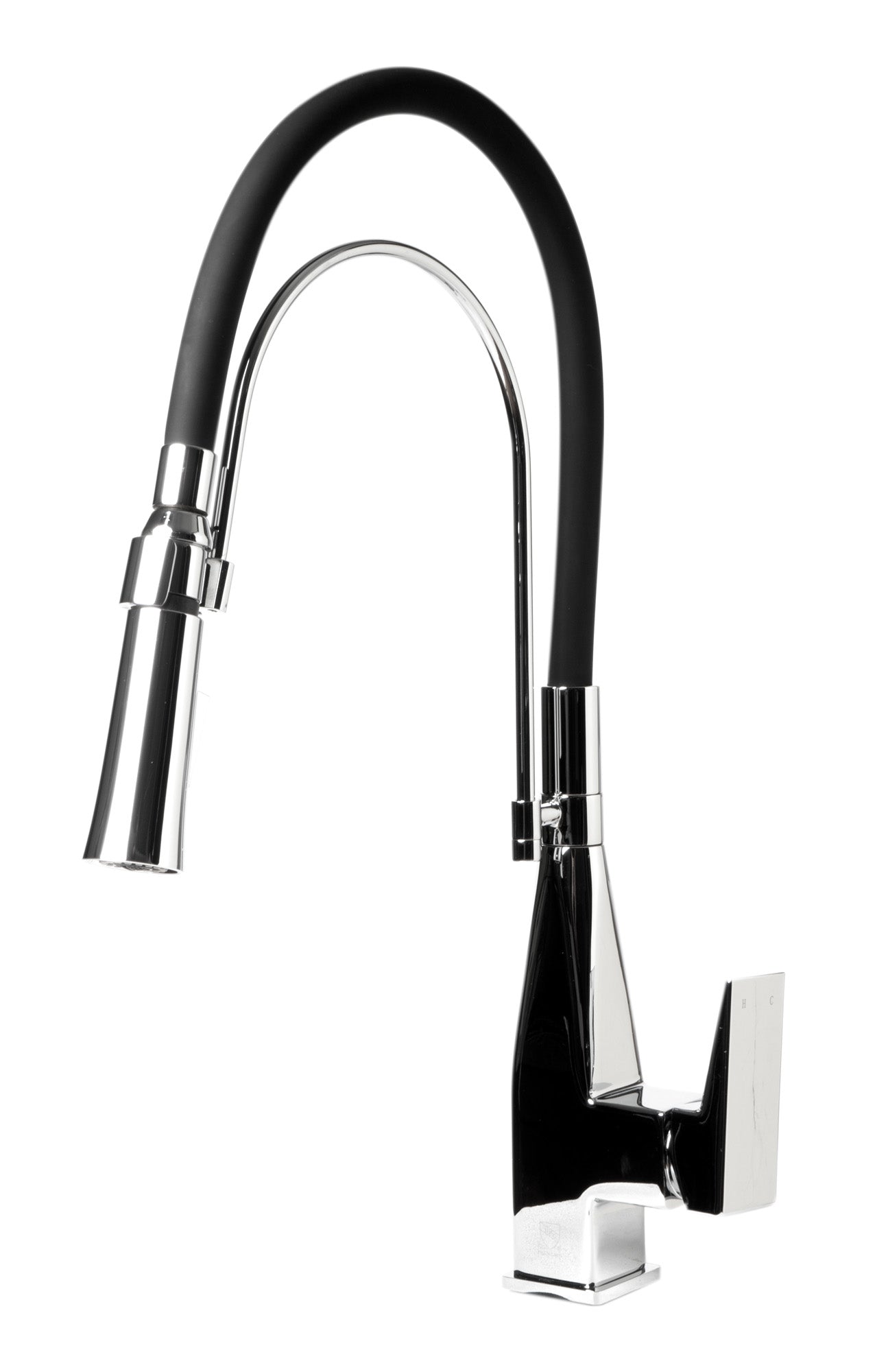 ALFI brand Polished Chrome Square Kitchen Faucet with Black Rubber Stem